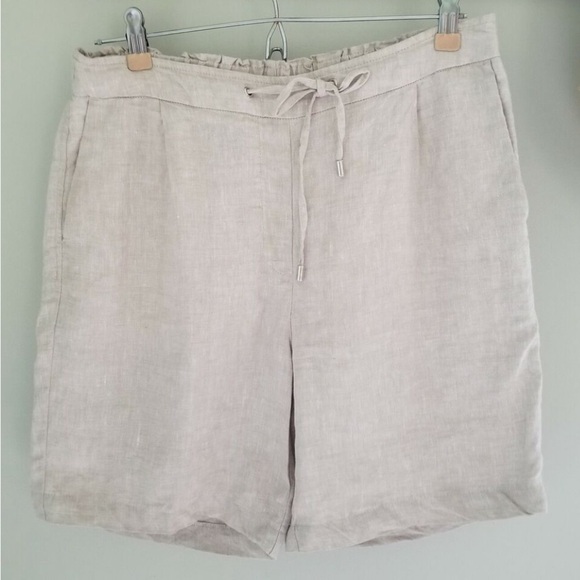 CHICO'S 100% Linen women’s Bermuda Tie Front  Shorts tan size 2.5 beachy resort - Picture 2 of 8